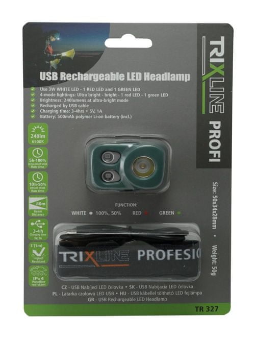 Trixline Čelovka USB Rechargeable LED