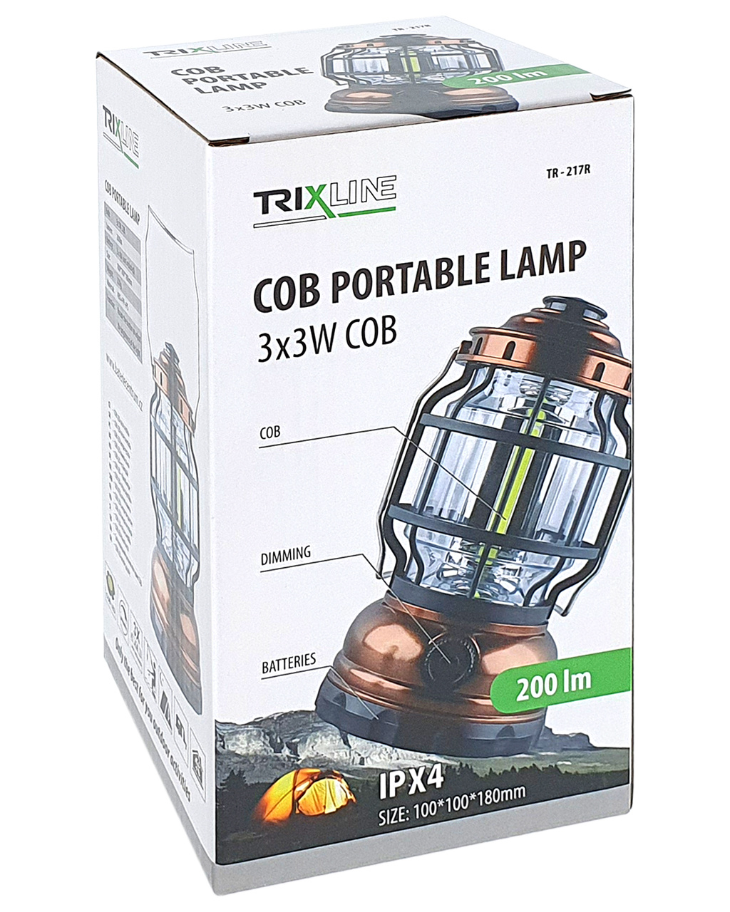 Trixline Outdoorová svítilna na baterie LED COB 3x3W
